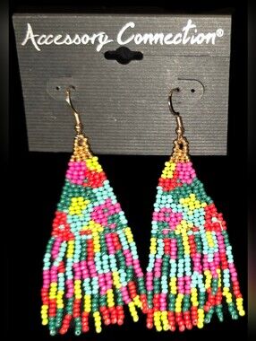 Multicolor Seed Bead Fringe Earrings
